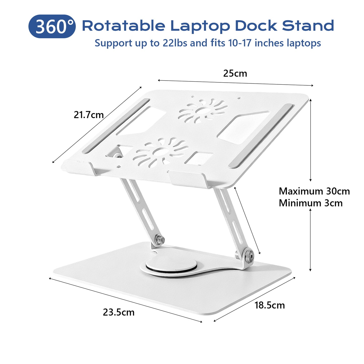 Couradric Aluminum Laptop Stand – 360° Rotating, Ergonomic Foldable, for 11-17.3",White