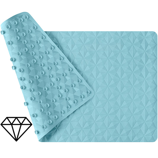 Bathtub Mat Non Slip - Natural Rubber Bath Tub Shower Safety Mat - 16 x 28 Inch Shower Mats with Suction Cups - Delicate Diamond Pattern - Softer - BPA Free - Machine Washable - Elegant Blue