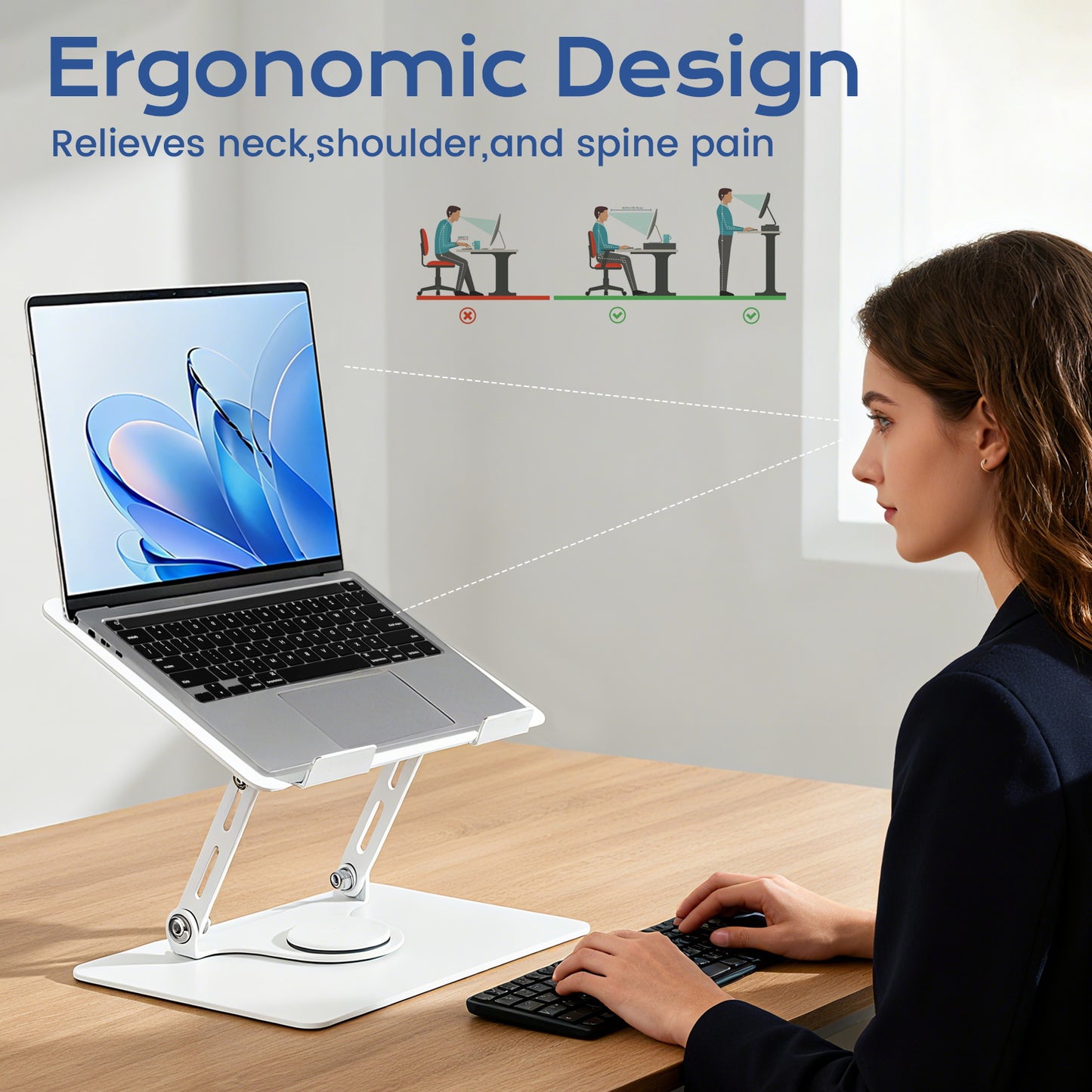 Couradric Aluminum Laptop Stand – 360° Rotating, Ergonomic Foldable, for 11-17.3",White