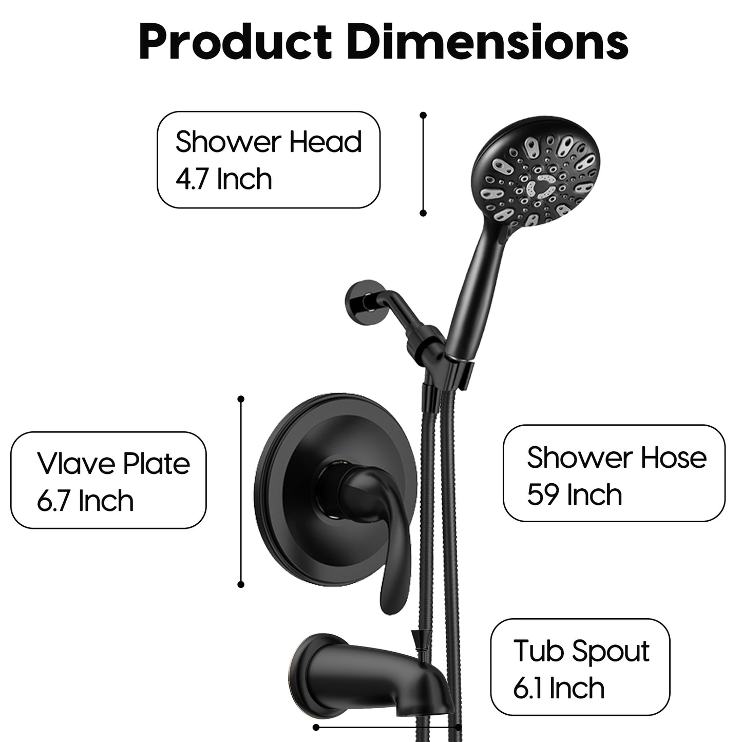 Couradric Shower and Tub Faucet Set - with Tub Spout (Valve Included), Black Shower Head and Handle Set with Handheld,Matte Black
