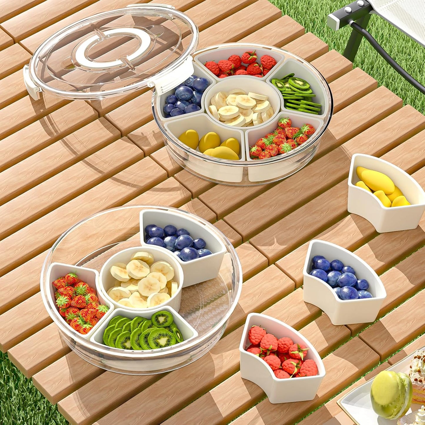 Couradric Snackle Box Container, 6 Compartment Divided Serving Tray with Lid and Handle, Snack Tray for Candy, Fruits, Nuts, Snacks
