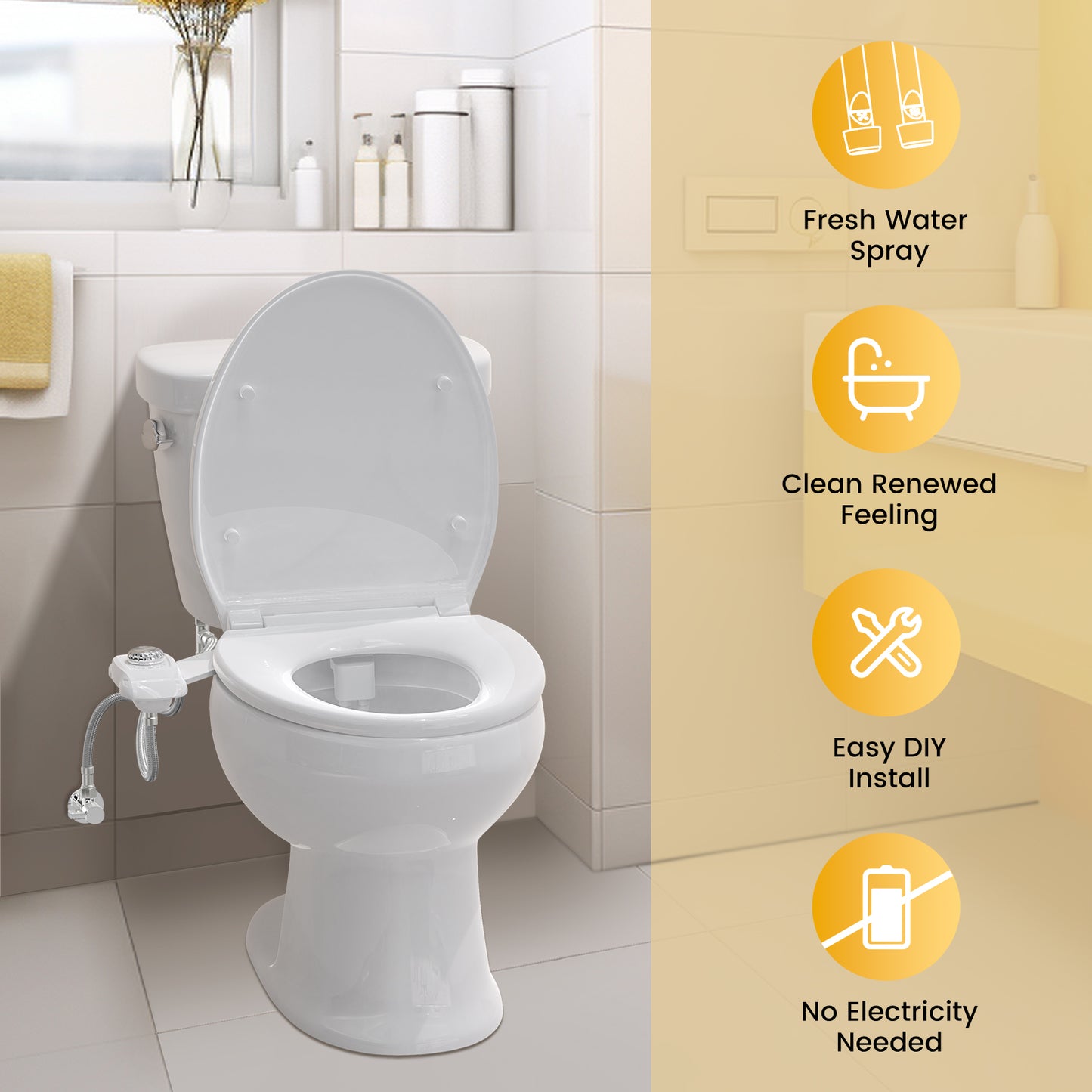 Couradric Bidet Attachment: Dual Nozzle , Hidden Nozzle, Adjustable Water Pressure- White