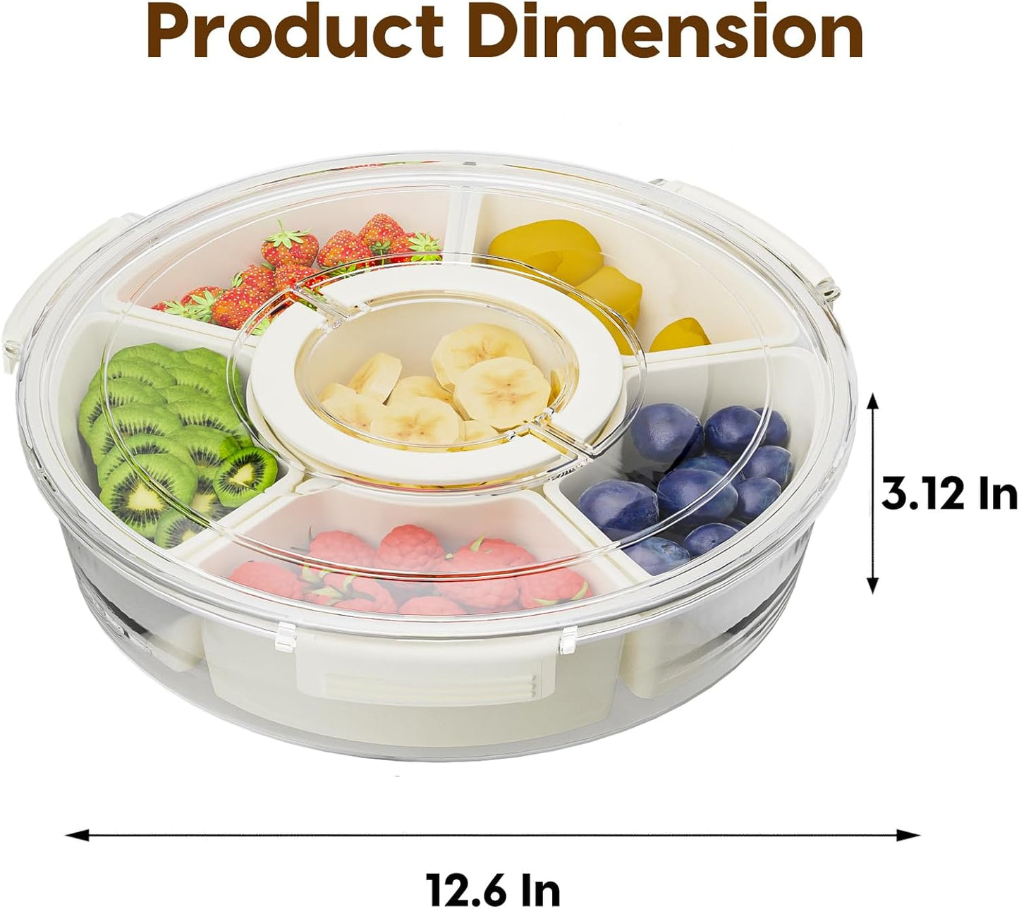 Couradric Snackle Box Container, 6 Compartment Divided Serving Tray with Lid and Handle, Snack Tray for Candy, Fruits, Nuts, Snacks