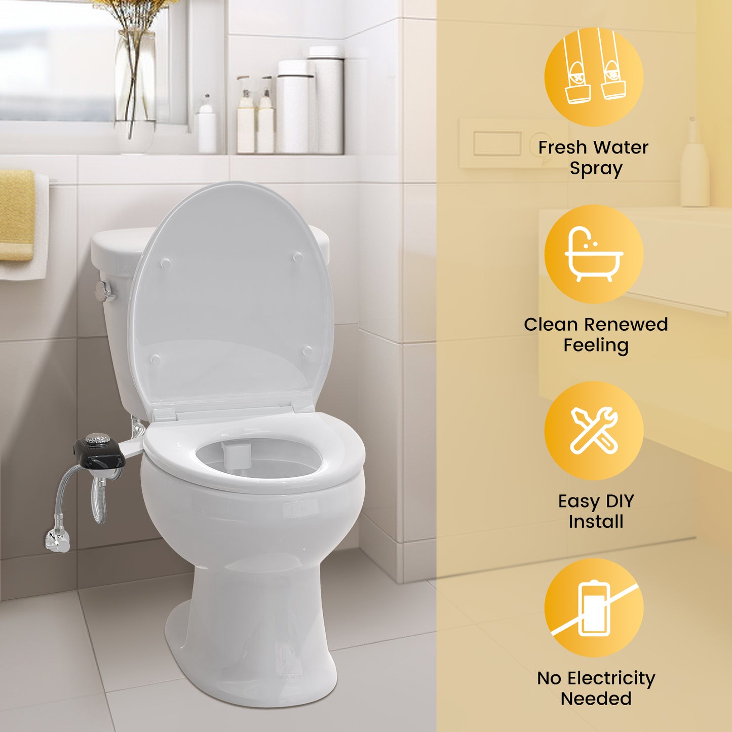 Couradric Bidet Attachment: Dual Nozzle , Hidden Nozzle, Adjustable Water Pressure- White