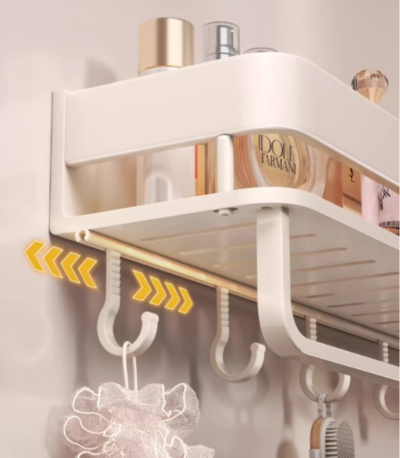 Couradric Shower Caddy ,Double Layer with Hooks and Bar ,Heightened Guardrail and High Quality Aluminum Alloy ,No Drilling