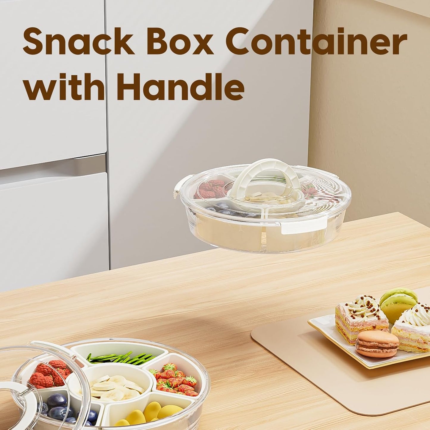 Couradric Snackle Box Container, 6 Compartment Divided Serving Tray with Lid and Handle, Snack Tray for Candy, Fruits, Nuts, Snacks