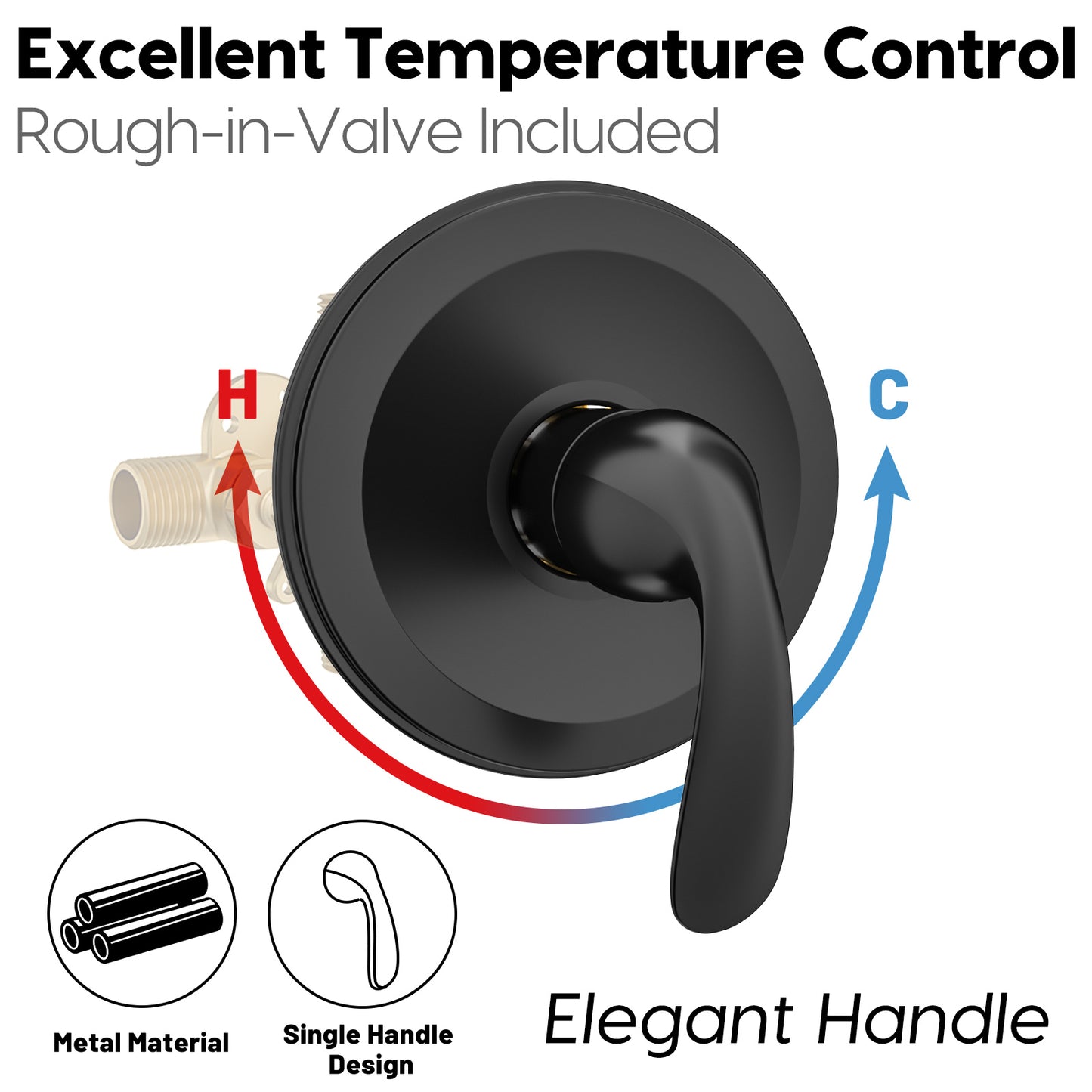 Couradric Shower and Tub Faucet Set - with Tub Spout (Valve Included), Black Shower Head and Handle Set with Handheld,Matte Black
