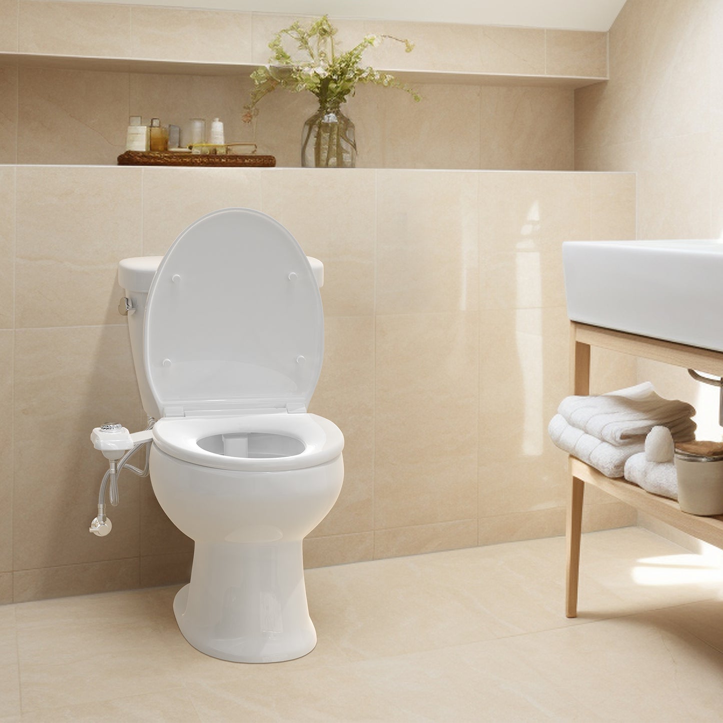 Couradric Bidet Attachment: Dual Nozzle , Hidden Nozzle, Adjustable Water Pressure- White