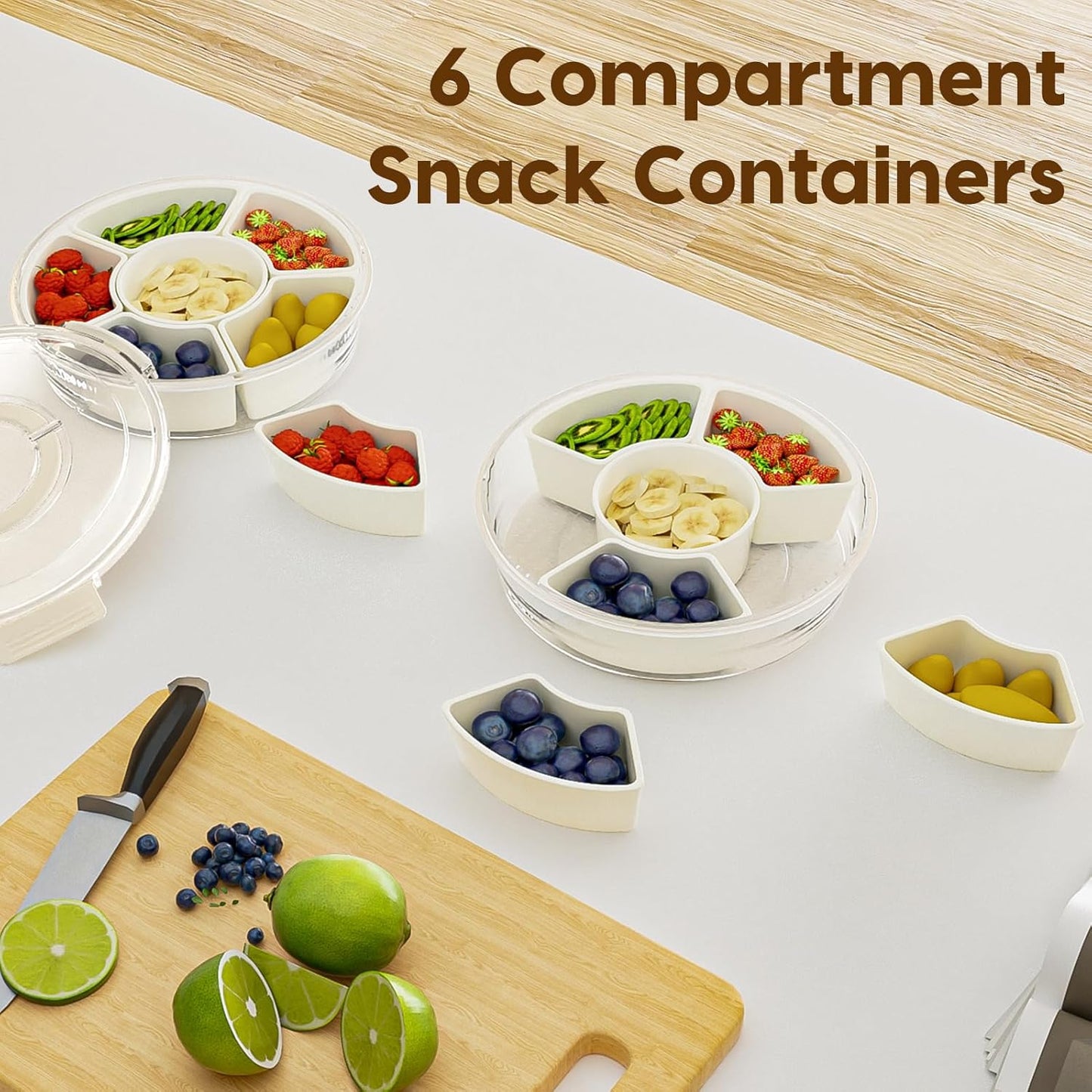 Couradric Snackle Box Container, 6 Compartment Divided Serving Tray with Lid and Handle, Snack Tray for Candy, Fruits, Nuts, Snacks