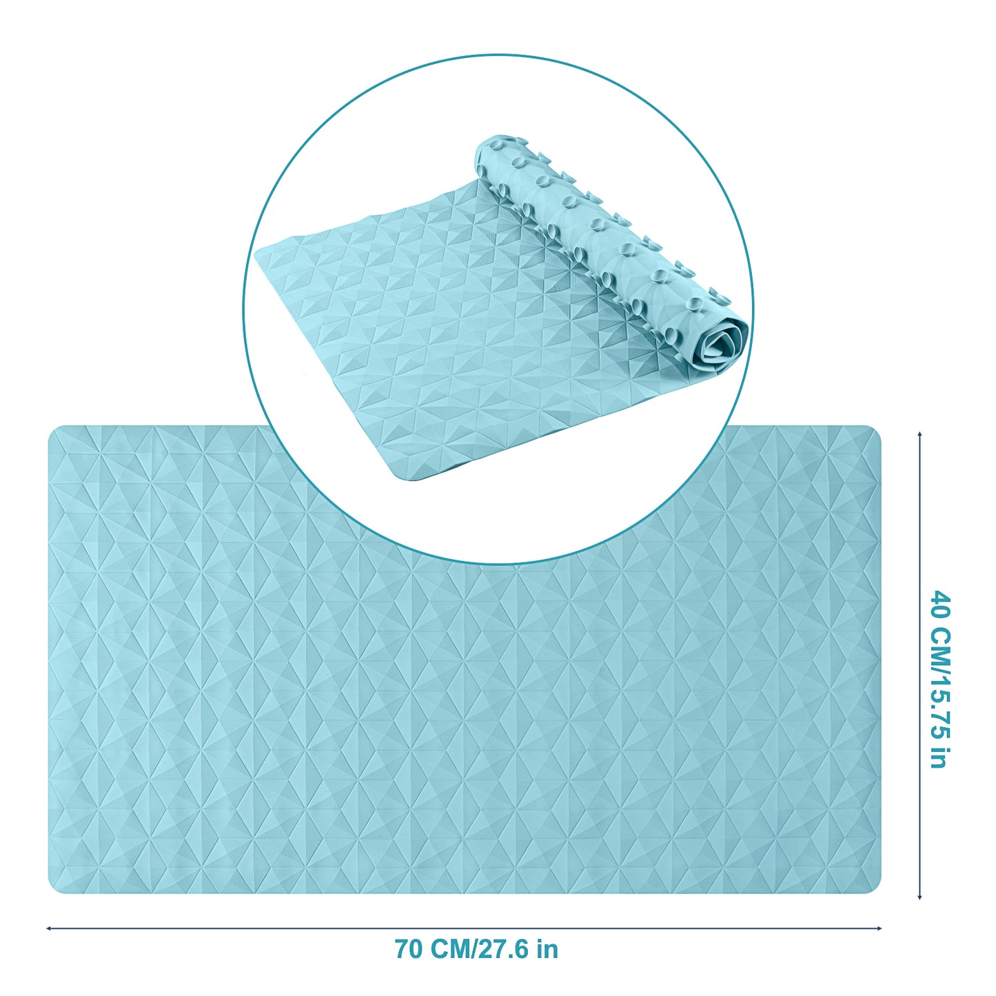 Bathtub Mat Non Slip - Natural Rubber Bath Tub Shower Safety Mat - 16 x 28 Inch Shower Mats with Suction Cups - Delicate Diamond Pattern - Softer - BPA Free - Machine Washable - Elegant Blue