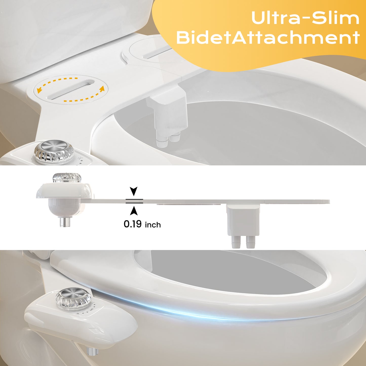Couradric Bidet Attachment: Dual Nozzle , Hidden Nozzle, Adjustable Water Pressure- White