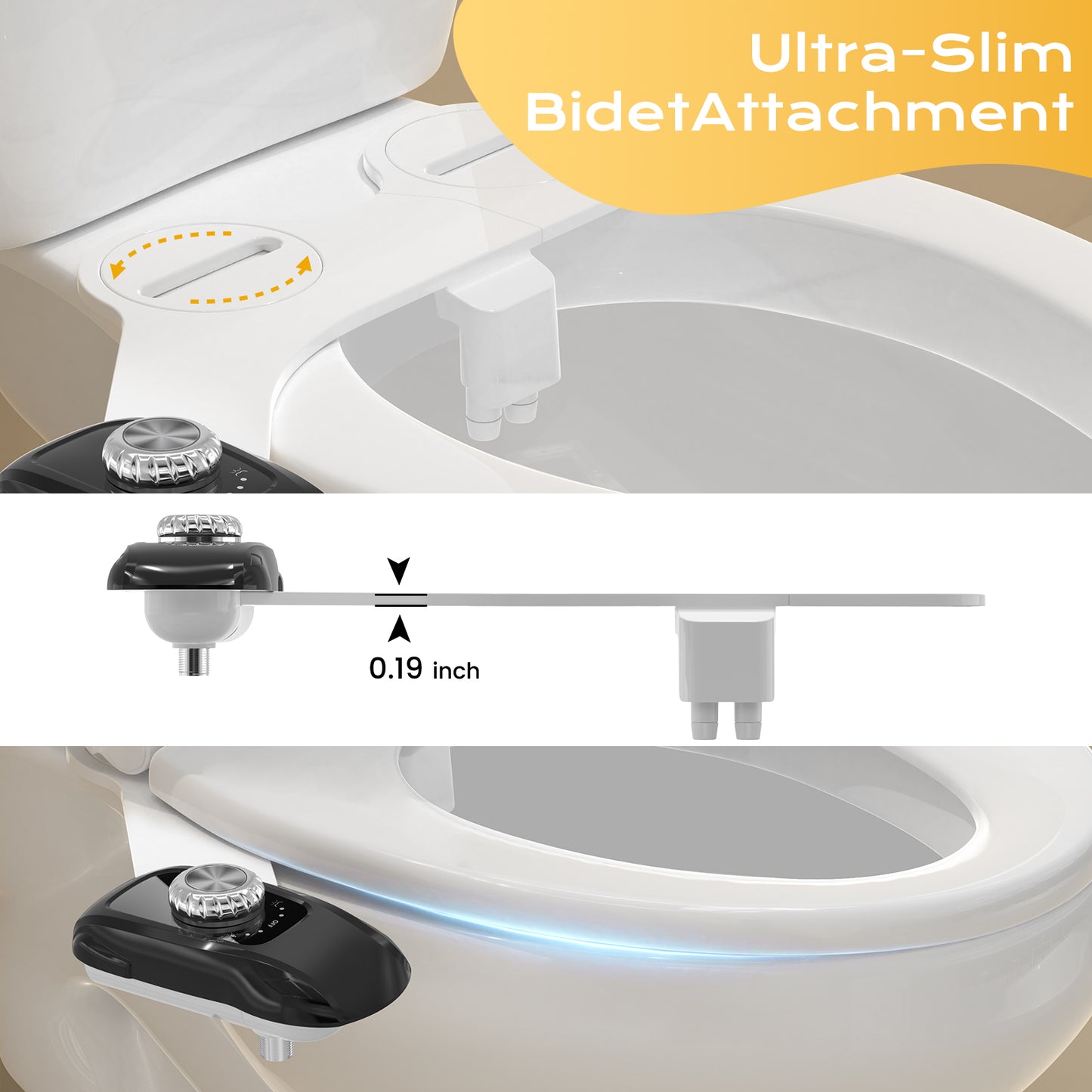 Couradric Bidet Attachment: Dual Nozzle , Hidden Nozzle, Adjustable Water Pressure- White