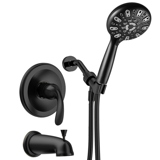 Couradric Shower and Tub Faucet Set - with Tub Spout (Valve Included), Black Shower Head and Handle Set with Handheld,Matte Black