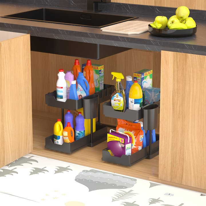 Couradric Under Sink Organizer - 2-Tier Slide-Out,Rust-Resistant Steel Bathroom & Kitchen Cabinet Organizer, Space Saving Storage Solution