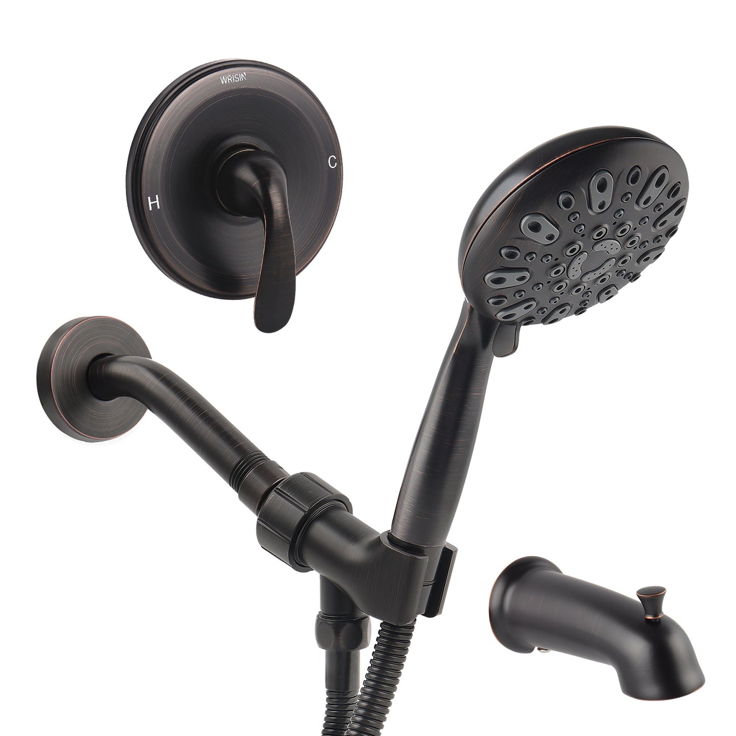 Couradric Shower and Tub Faucet Set - with Tub Spout (Valve Included), Black Shower Head and Handle Set with Handheld,Matte Black
