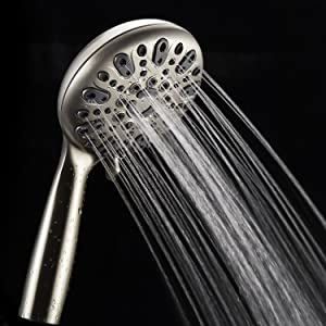 Couradric Handheld Shower Head, 6 Spray Setting High Pressure Shower Head with Brass Swivel Ball Bracket and Extra Long Stainless Steel Hose, Brushed Nickel, 5"