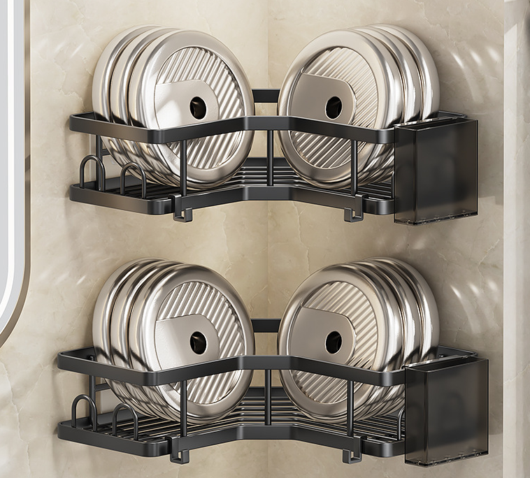 Couradric 5-Piece Corner Shower Caddy Set -Includes Corner Shelf, Soap Holder, Toothbrush Holder, Strong Load-Bearing Without Drilling