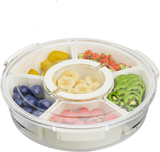 Couradric Snackle Box Container, 6 Compartment Divided Serving Tray with Lid and Handle, Snack Tray for Candy, Fruits, Nuts, Snacks