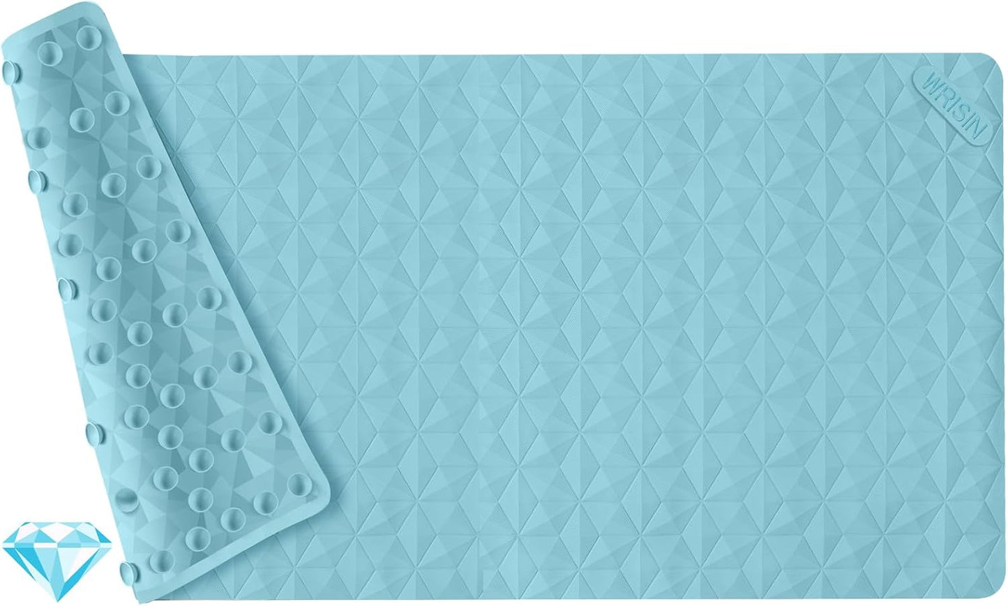 Bathtub Mat Non Slip - Natural Rubber Bath Tub Shower Safety Mat - 16 x 28 Inch Shower Mats with Suction Cups - Delicate Diamond Pattern - Softer - BPA Free - Machine Washable - Elegant Blue