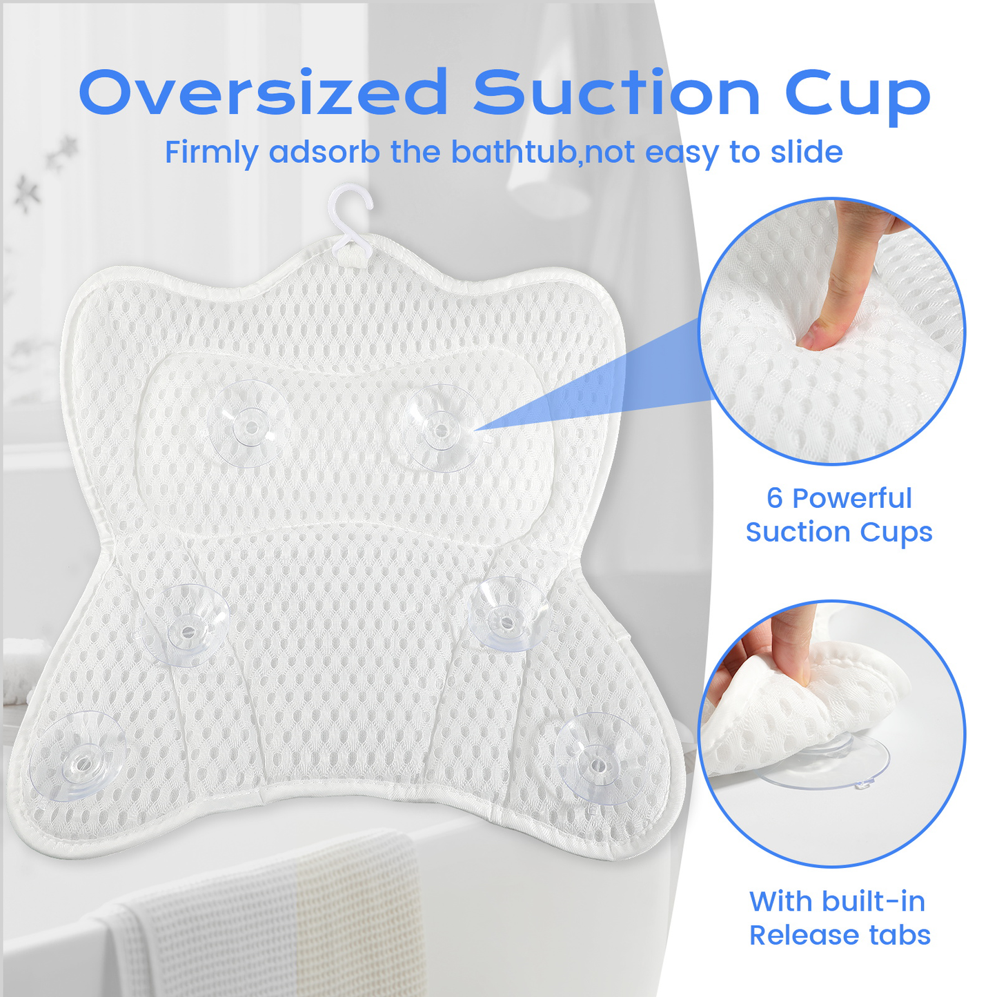 Couradic Bath Pillow Ergonomic Luxury Bathtub Pillow with Head,Neck, Shoulder and Back Support, 4D Bath Pillows for tub with 6 Powerful Suction Cups, Fits All Bathtub