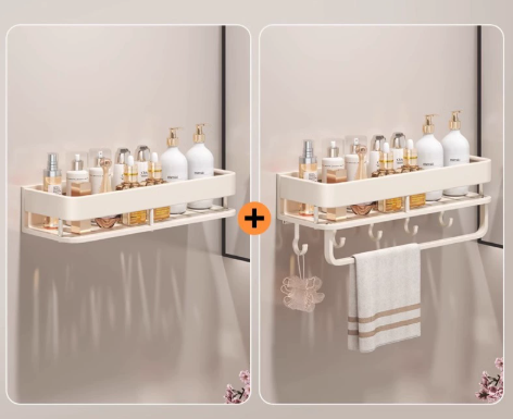 Couradric Shower Caddy ,Double Layer with Hooks and Bar ,Heightened Guardrail and High Quality Aluminum Alloy ,No Drilling