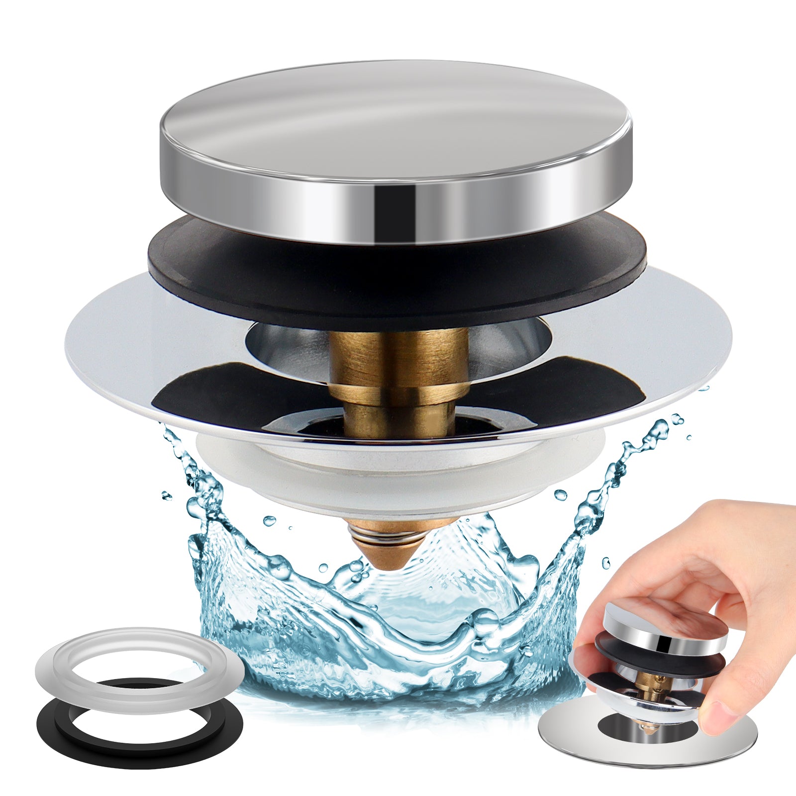 Couradric Universal Pop Up Bathtub Drain Stopper and Cover, Tip Toe Ba ...