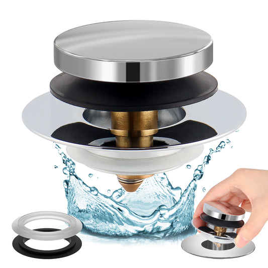 Couradric Universal Pop Up Bathtub Drain Stopper and Cover, Tip Toe Bath Drain Plug, Replaces Lift and Turn, Tip-Toe and Trip Lever Drains for Tub, Easy to Install and Clean, Solid Brass Metal