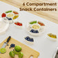 Couradric Snackle Box Container, 6 Compartment Divided Serving Tray with Lid and Handle, Snack Tray for Candy, Fruits, Nuts, Snacks