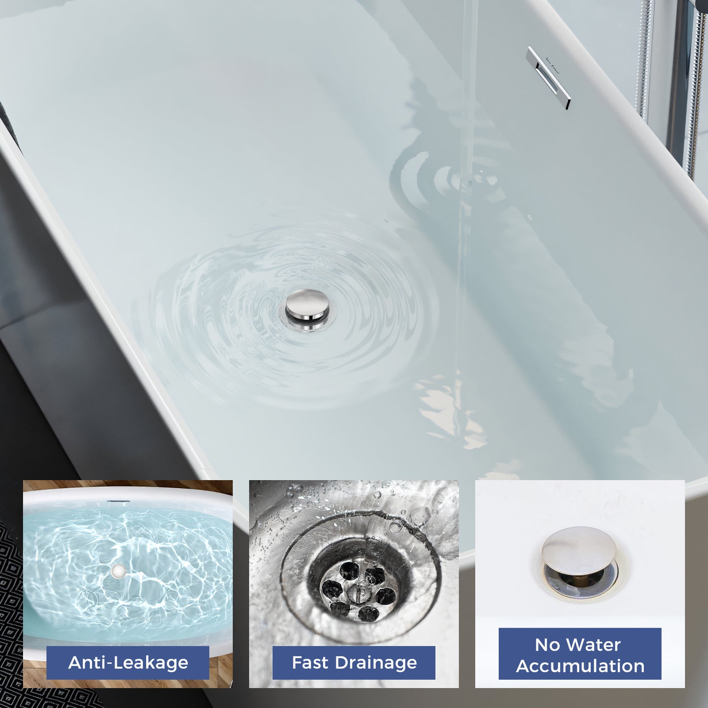 Couradric Universal Pop Up Bathtub Drain Stopper and Cover, Tip Toe Bath Drain Plug, Replaces Lift and Turn, Tip-Toe and Trip Lever Drains for Tub, Easy to Install and Clean, Solid Brass Metal