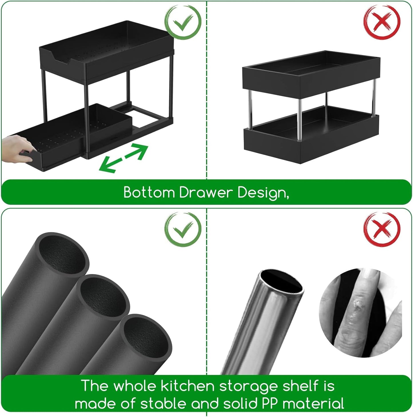 Couradric Under Sink Organizer - 2-Tier Slide-Out,Rust-Resistant Steel Bathroom & Kitchen Cabinet Organizer, Space Saving Storage Solution