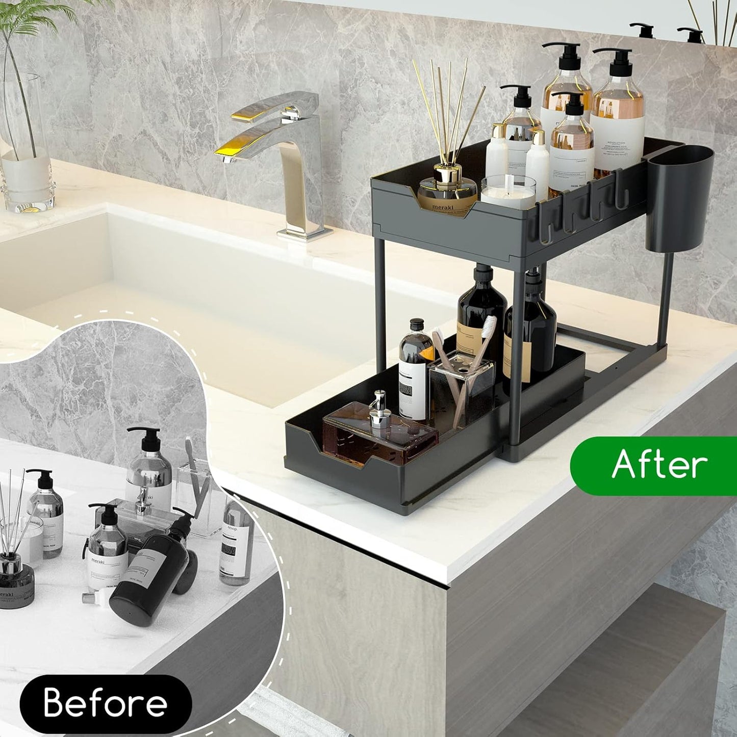 Couradric Under Sink Organizer - 2-Tier Slide-Out,Rust-Resistant Steel Bathroom & Kitchen Cabinet Organizer, Space Saving Storage Solution