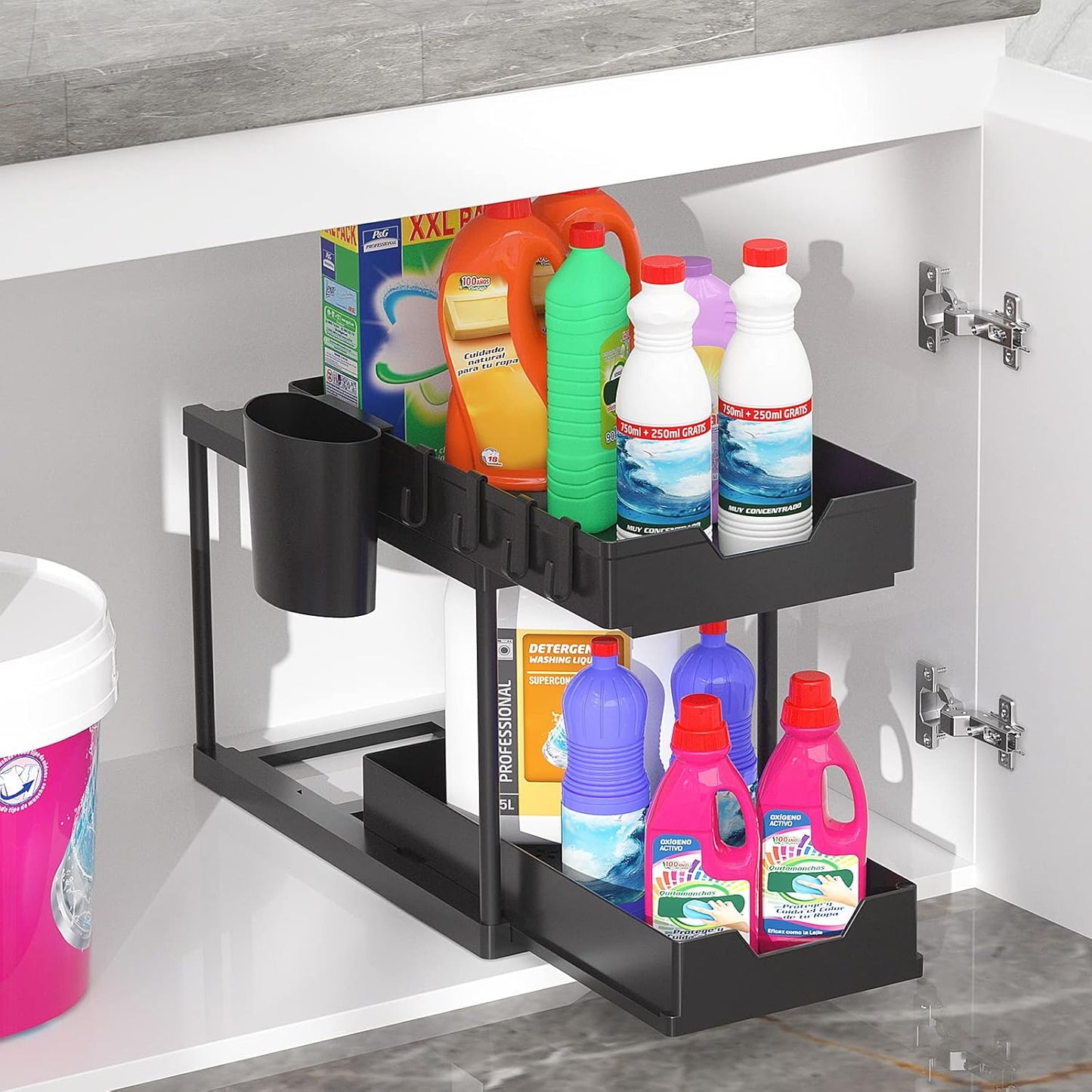 Couradric Under Sink Organizer - 2-Tier Slide-Out,Rust-Resistant Steel Bathroom & Kitchen Cabinet Organizer, Space Saving Storage Solution