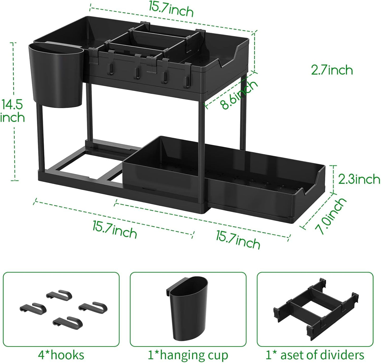 Couradric Under Sink Organizer - 2-Tier Slide-Out,Rust-Resistant Steel Bathroom & Kitchen Cabinet Organizer, Space Saving Storage Solution