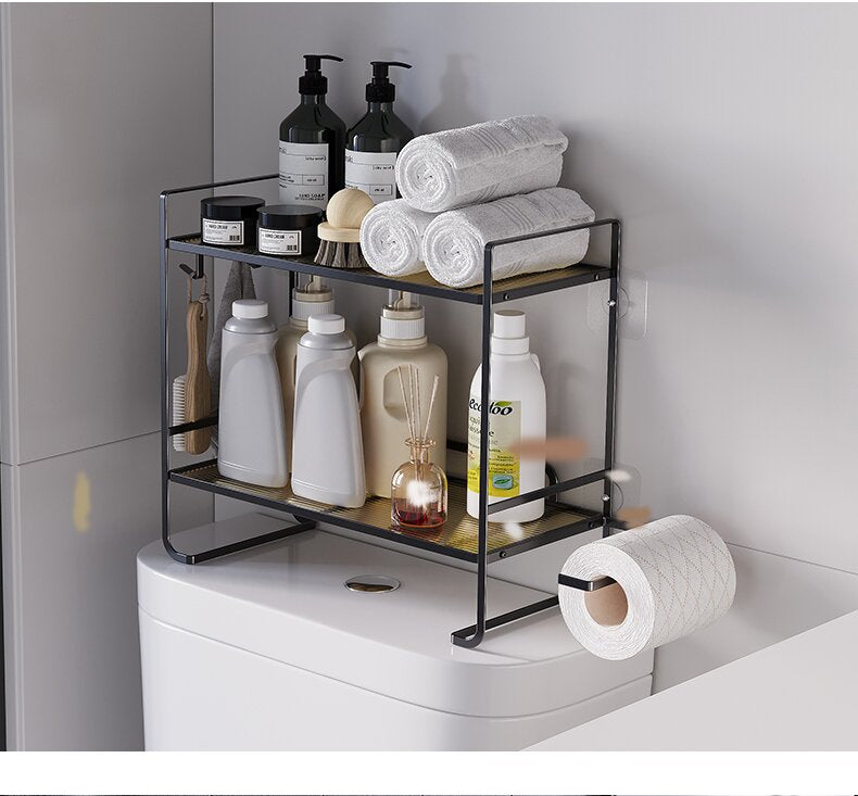 Couradric Over the Toilet Storage Cabinet , No Drill Stand/Hang Bathroom Organizer, 2-Tier ,Black