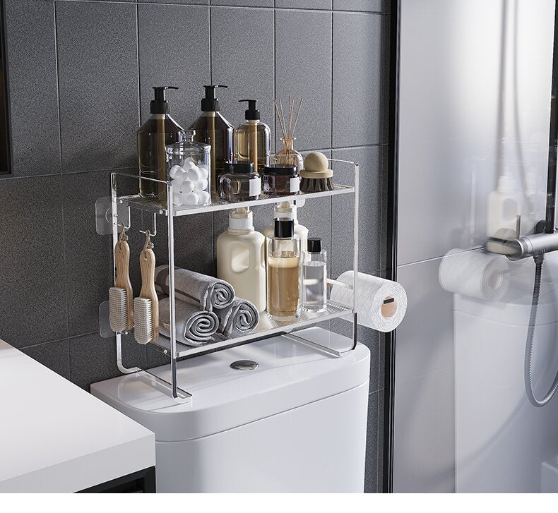 Couradric Over the Toilet Storage Cabinet , No Drill Stand/Hang Bathroom Organizer, 2-Tier ,Black