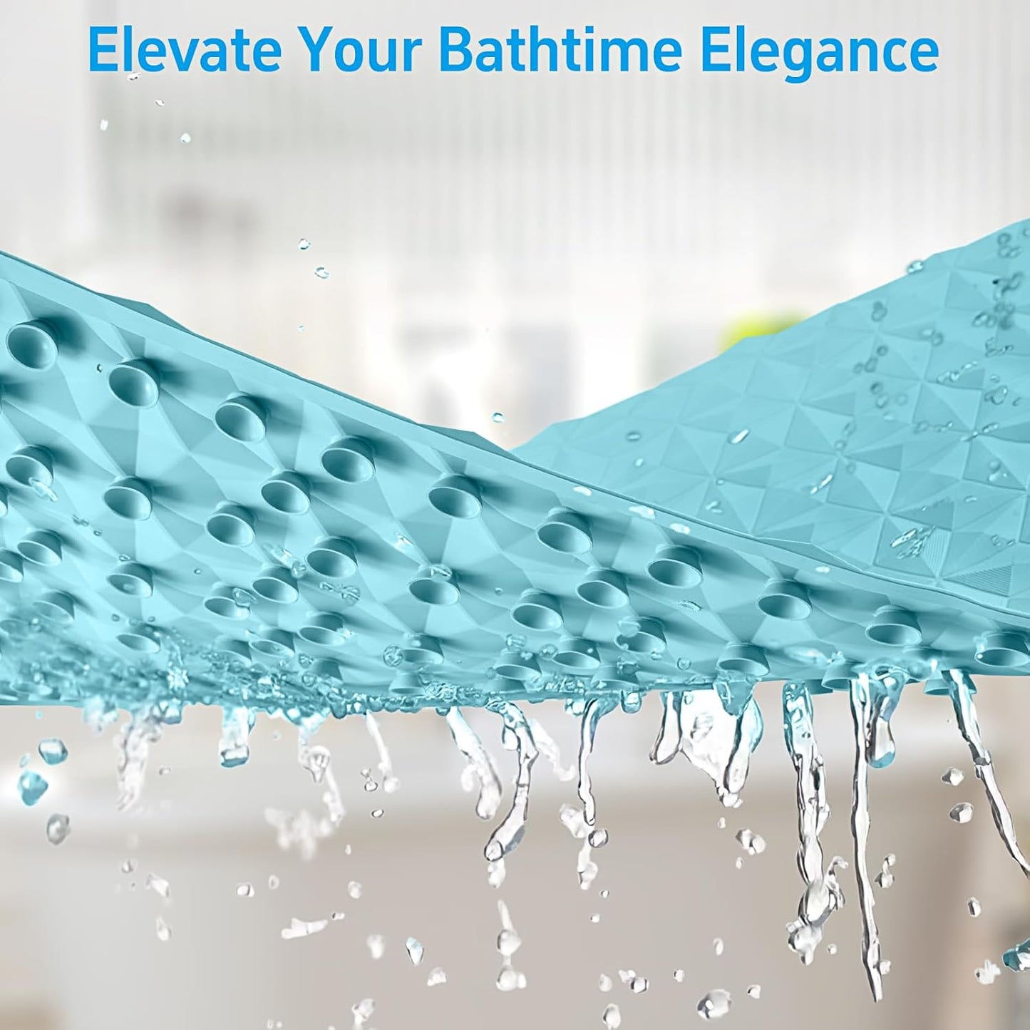 Bathtub Mat Non Slip - Natural Rubber Bath Tub Shower Safety Mat - 16 x 28 Inch Shower Mats with Suction Cups - Delicate Diamond Pattern - Softer - BPA Free - Machine Washable - Elegant Blue