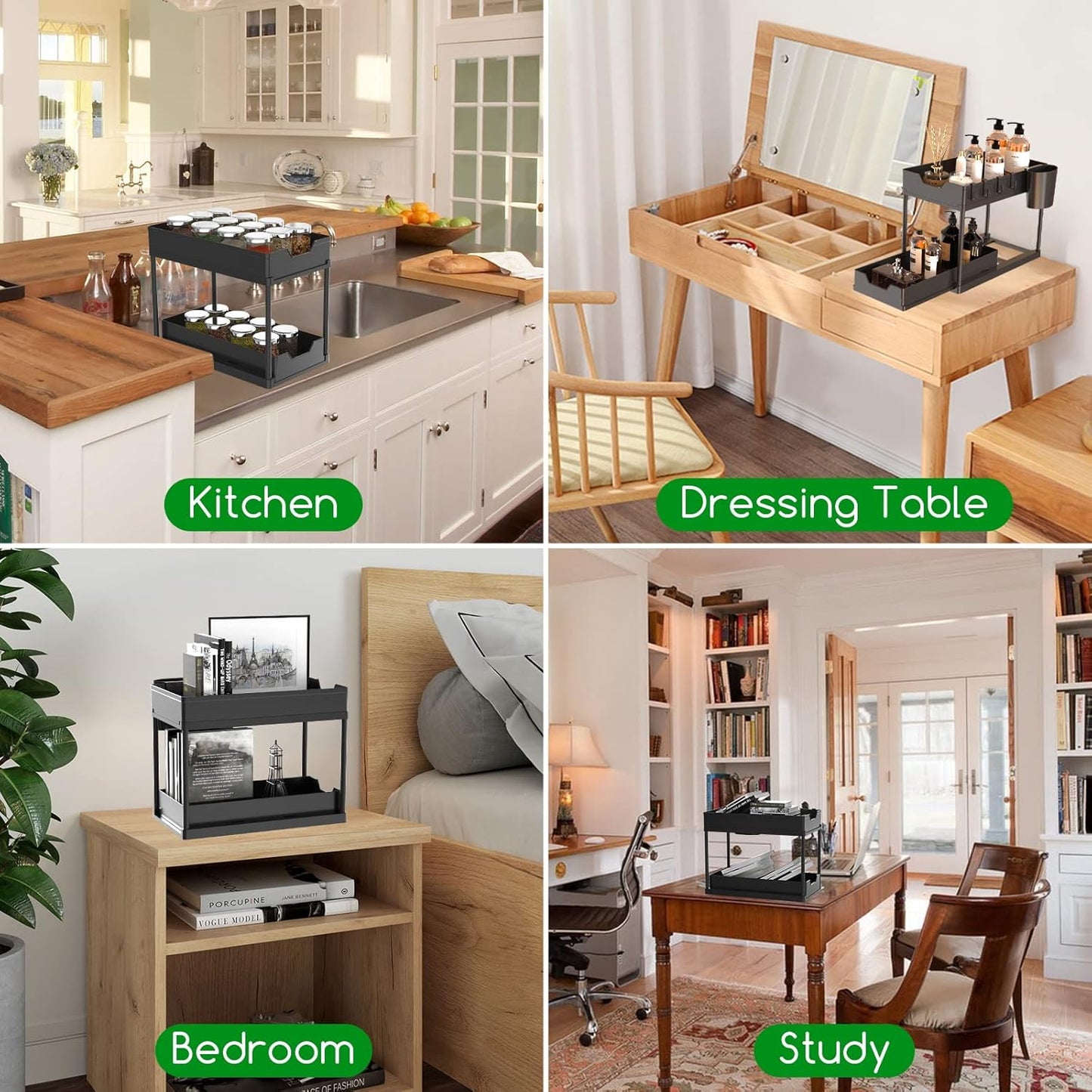 Couradric Under Sink Organizer - 2-Tier Slide-Out,Rust-Resistant Steel Bathroom & Kitchen Cabinet Organizer, Space Saving Storage Solution