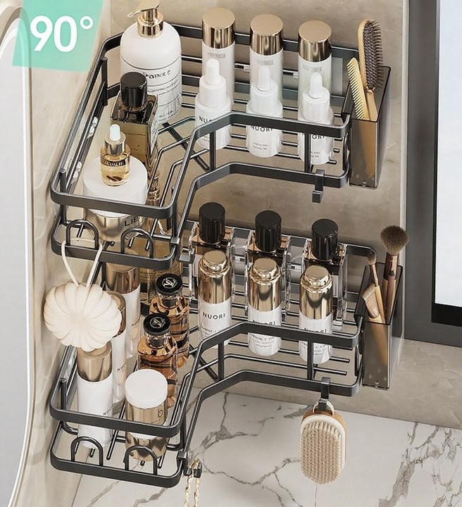 Couradric 5-Piece Corner Shower Caddy Set -Includes Corner Shelf, Soap Holder, Toothbrush Holder, Strong Load-Bearing Without Drilling