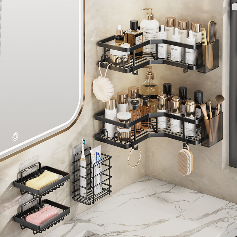 Couradric 5-Piece Corner Shower Caddy Set -Includes Corner Shelf, Soap Holder, Toothbrush Holder, Strong Load-Bearing Without Drilling