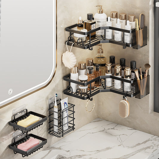 Couradric 5-Piece Corner Shower Caddy Set -Includes Corner Shelf, Soap Holder, Toothbrush Holder, Strong Load-Bearing Without Drilling