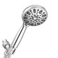 Couradric Handheld Shower Head, 6 Spray Setting High Pressure Shower Head with Brass Swivel Ball Bracket and Extra Long Stainless Steel Hose, Brushed Nickel, 5"